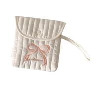 Soft Cotton Polyester Sanitary Pouches with Artistic Bows Embroidery Multipurpose Toiletry Bag for Daily Essential Snap Closure Fabric Toiletry Pouch