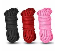 Soft Cotton Rope Thick Cord - Durable Tying Rope,Twisted Cotton Knot,10m Long, 8mm All Purpose Cord for DIY Craft Projects,Hanging, Bundling,Gardening, Home Decor (3 Pack,Black/Pink/Red)