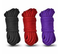 Soft Cotton Rope Thick Cord - Durable Tying Rope,Twisted Cotton Knot,10m Long, 8mm All Purpose Cord for DIY Craft Projects,Hanging, Bundling,Gardening, Home Decor (3 Pack,Black/Purple/Red)