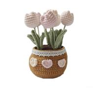 Soft Cotton Yarn Flower Pot 20cm Hand-Knitted Art(Apricot color) | Flexible steel-wire stems, safe rounded edges, bendable branches, custom shapes, DIY styling freedom