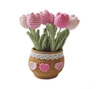 Soft Cotton Yarn Flower Pot 20cm Hand-Knitted Art(Pink) | Flexible steel-wire stems, safe rounded edges, bendable branches, custom shapes, DIY styling freedom