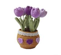 Soft Cotton Yarn Flower Pot 20cm Hand-Knitted Art(Purple) | Flexible steel-wire stems, safe rounded edges, bendable branches, custom shapes, DIY styling freedom