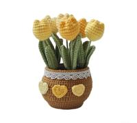 Soft Cotton Yarn Flower Pot 20cm Hand-Knitted Art(Yellow) | Flexible steel-wire stems, safe rounded edges, bendable branches, custom shapes, DIY styling freedom