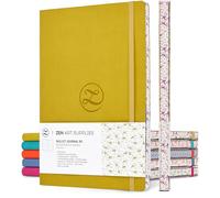 Soft Cover B5 Bullet Dotted Journal Notebook - 120 gsm Dot Grid 160 Pages | Lay Flat, Water-Scratch Resi. Faux Leather, Japanese Edge, 2Bookmarks + Pocket - Yellow Large Journal Dotted Notebook 7x10 In