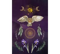 Soft cover, Lined Notebook on the front cover an Owl, full moon, moonphases, stars, a septagram, sage, rosemary, iris and lavender. On the back cover, ... 6" x 9" lined notebook with 120 lined pages.