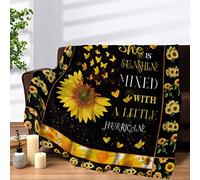 Soft Cozy Butterfly Flannel Fleece Throw Blanket, Sunshine Sunflower Gift Fuzzy Plush Blanket for Adult Girl Birthday Couch Sofa Bedroom Decor, 150x200 cm