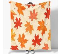 Soft Cozy Fluffy Flannel Blankets, Hand Drawn Maple Leaf Illustration Modern print clear pattern, Comfortable Easy care Blanket 52" x 60" for Girls Kids Adults Couch Travel Red