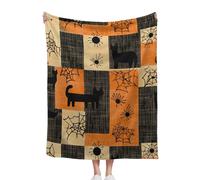 Soft Cozy Halloween Blanket, 100x130cm, Fuzzy Warm Fleece Throws, Retro Plaid Black Cat Spider Web, For Couch Bed Gifts Home Decoration, A Thoughtful For Friends And Family