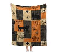 Soft Cozy Halloween Blanket, 125x150cm, Fuzzy Warm Fleece Throws, Retro Plaid Black Cat Spider Web, For Couch Bed Gifts Home Decoration, A Thoughtful For Friends And Family