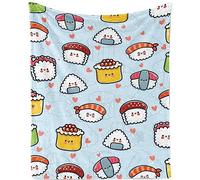 Soft Cozy Sushi Pattern Throw Blanket for Girls - Lightweight Food Print Gift for Sushi Lovers - Fuzzy Cute Japanese Blanket for Couch, Sofa, Bed - 130x150cm