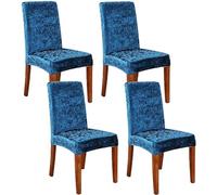 Soft Crushed Velvet Dining Chair Covers Set of 4 - Stretchy High Back Slipcovers for Home Kitchen & Hotel Banquets - Plush Protective Seat Covers (Blue)