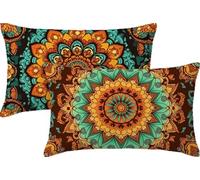 Soft Cushions Cover Bohemia 45 x 30 Double Sided Rectangular Pack of 2 Throw Pillow Cases, with Invisible Zipper for Sofa Couch Bed Garden Bench Office Outdoor Cushions 18x12in Orange Color JK-1092