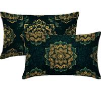 Soft Cushions Cover Green 30 x 50 Double Sided Rectangular Pack of 2 Throw Pillow Cases with Invisible Zipper for Sofa Couch Bed Garden Bench Office Car Modern Outdoor Cushions 12x20in Mandala JK-536