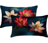 Soft Cushions Cover Red 50 x 75 Double Sided Rectangular Pack of 2 Throw Pillow Cases with Invisible Zipper for Sofa Couch Bed Garden Bench Office Car Modern Outdoor Cushions 20x30in Lotus JK-604