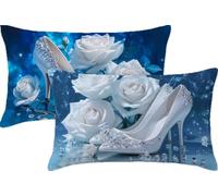 Soft Cushions Cover White 30 x 60 Double Sided Rectangular Pack of 2 Throw Pillow Cases with Invisible Zipper for Sofa Couch Bed Garden Bench Office Modern Outdoor Cushions 12x24in High Heel JK-564