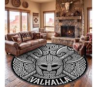 Soft Dark Vintage Totem Celtic Knot Axe Round Rug Bedroom 220 cm Carpet | Nordic Viking Circle Rug Living Room, Washable Anti Slip Black and White Carpet for Kids Room Nursery Lounge Dorm Home Decor