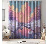 Soft Dense Cartoon River Stone Blackout Curtains for Bedroom, Thermal Eyelet Drapes for Living Room 2 Panel Set W 46" x L 90", Home Decoration For Young People's Bedroom