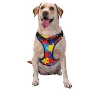 Soft Dog Harness Pet Puppy Cat Comfort Padded Vest No Pull Harnesses (Autism Awareness Colorful Puzzles)