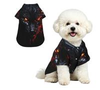 Soft Dog Hawaiian Shirt Comfortable Breathable Cool Dog Summer Clothes | Big Black Wolf With Red Eyes Dog Summer T-Shirt Puppy Clothes Fun Beach Outfit For Small To Medium Dog Party Costume