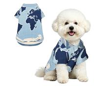 Soft Dog Hawaiian Shirt Comfortable Breathable Cool Dog Summer Clothes | Blue Map Of The World Dog Summer T-Shirt Puppy Clothes Fun Beach Outfit For Small To Medium Dog Party Costume