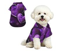 Soft Dog Hawaiian Shirt Comfortable Breathable Cool Dog Summer Clothes | Purple Hearts Dog Summer T-Shirt Puppy Clothes Fun Beach Outfit For Small To Medium Dog Party Costume