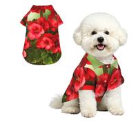 Soft Dog Hawaiian Shirt Comfortable Breathable Cool Dog Summer Clothes | Red Geraniums Dog Summer T-Shirt Puppy Clothes Fun Beach Outfit For Small To Medium Dog Party Costume