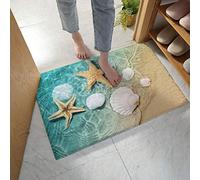 Soft Doormat Summer Starfish Shell Turquoise Sea Water,Non Slip Bath Rug Absorbent Mat Beach Sand Marine Life,Washable Door Mats Microfiber Runner Carpet Kitchen,Bathroom 30X18 Inch