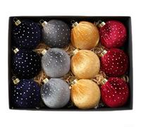 Soft Dot Fabric Ball Christmas Ornaments Set with Handmade Craftsmanship, Designed for Adding a Cozy Touch to Holiday Tree and Home Decorations (C)