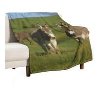 Soft Double Blanket for Adults, Large Fall Donkey on Green Meadow Print Blanket, Cozy Thickened Blanket, Fluffy Warm Bed Blanket for Bed 55 X 70 Inch