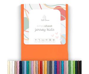 Soft Dream Fitted Sheet 80 x 160 cm Orange - 100% Combed Cotton Jersey - Premium Quality - Fitted Sheet for Children’s Bed Junior Bed - OekoTex Certified - Made in EU - 80 x 160 cm Orange