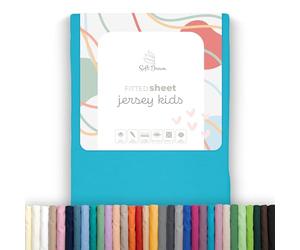 Soft Dream Fitted Sheet 80 x 160 cm Turquoise - 100% Combed Cotton Jersey - Premium Quality - Fitted Sheet for Children's Bed Junior Bed - OekoTex Certified - Made in EU - 80x160cm Turquoise