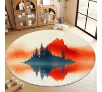 Soft Dream Minimalism Island Rug, Machine Washine Bedside Flannel Floor Cream Carpet - Short Pile Non Slip 120 cm Round Rugs for Living Room Bedroom