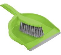 Soft Dustpan and Brush Set, Household Bristle Brush and Plastic Dust Pan with Rubber Lip to Collect and Sweep Dust and Dirt from Floors, Compact Storage, BPA Free Lightweight Design, Green