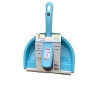 Soft Dustpan and Brush Set, Household Bristle Brush and Plastic Dust Pan with Rubber Lip to Collect and Sweep Dust and Dirt from Floors, Compact Storage, BPA Free Lightweight Design, Blue