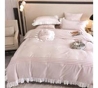 Soft Duvet Cover Bed Sheet 2Pillowcases 4Pcs Egyptian Cotton Fresh Floral Embroidery Bedding Set (Color : A, Size : King 220X240cm 4Pcs) (A Queen 200X230cm 4Pcs)