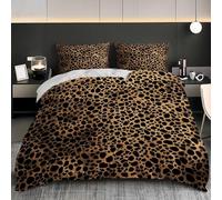 Soft Duvet Cover Set Double 79x79 inch, Animal Leopard Print 3PCS Bedding Sets with Zipper Closure, Black And Gold Soft Comfy Microfiber Double Quilt Cover with 2 Pillowcases for kids Adults
