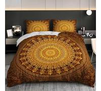 Soft Duvet Cover Set Double 79x79 inch, Mandala-Style Patterns 3PCS Bedding Sets with Zipper Closure, Gold Soft Comfy Microfiber Double Quilt Cover with 2 Pillowcases for kids Adults