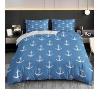 Soft Duvet Cover Set Double 79x79 inch, Nautical Anchor Print 3PCS Bedding Sets with Zipper Closure, Blue Soft Comfy Microfiber Double Quilt Cover with 2 Pillowcases for kids Adults