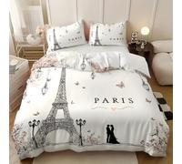 Soft Duvet Cover Set Double 79x79 inch, Romance Paris The Tower 3PCS Bedding Sets with Zipper Closure, White Soft Comfy Microfiber Double Quilt Cover with 2 Pillowcases for kids Adults