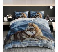Soft Duvet Cover Set Euro Size 60x79 inch, Animal Alaskan Malamute 3PCS Bedding Sets with Zipper Closure, Snow Mountain Soft Comfy Microfiber Single Quilt Cover with 2 Pillowcases for kids Adults