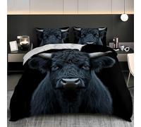 Soft Duvet Cover Set Euro Size 60x79 inch, Animal Highland Cattle Pattern 3PCS Bedding Sets Closure, Gold Texture Soft Comfy Microfiber Single Quilt Cover with 2 Pillowcases for kids Adults