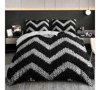 Soft Duvet Cover Set Euro Size 60x79 inch, Classic Zigzag Pattern 3PCS Bedding Sets with Zipper Closure, Black And White Soft Comfy Microfiber Single Quilt Cover with 2 Pillowcases for kids Adults