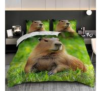 Soft Duvet Cover Set King 91x87 inch, Brown Capybara Pattern 3PCS Bedding Sets with Zipper Closure, Green Lawn Soft Comfy Microfiber Double Quilt Cover with 2 Pillowcases for kids Adults