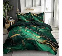 Soft Duvet Cover Set King Size, 3PCS Emerald Green And Gold Marble Comforter Cover Set, Double-Sided Microfiber Olive Green Duvet Cover with Pillow Shams Bedding Set, With Zipper