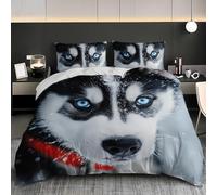 Soft Duvet Cover Set Single 53x79 inch, Animal Sled Dog Pattern 3PCS Bedding Sets with Zipper Closure, Black And White Soft Comfy Microfiber Single Quilt Cover with 2 Pillowcases for kids Adults
