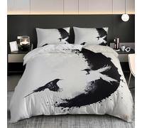 Soft Duvet Cover Set Single 53x79 inch, Moon Hummingbird Ink Painting 3PCS Bedding Sets with Zipper Closure, Black And White Soft Comfy Microfiber Single Quilt Cover with 2 Pillowcases for kids Adults