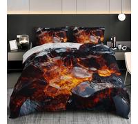 Soft Duvet Cover Set Single 53x79 inch, Red Lava Pattern 3PCS Bedding Sets with Zipper Closure, Obsidian Black Soft Comfy Microfiber Single Quilt Cover with 2 Pillowcases for kids Adults