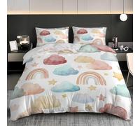 Soft Duvet Cover Set Single 53x79 inch, Watercolor Clouds And Rainbow 3PCS Bedding Sets with Zipper Closure, Light Color Soft Comfy Microfiber Single Quilt Cover with 2 Pillowcases for kids Adults