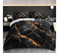 Soft Duvet Cover Set Super King 102x87 inch, Black Marble 3PCS Bedding Sets with Zipper Closure, Black And Gold Soft Comfy Microfiber Double Quilt Cover with 2 Pillowcases for kids Adults