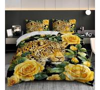 Soft Duvet Cover Set Super King 102x87 inch, Golden Rose 3PCS Bedding Sets with Zipper Closure, Golden Leopard Soft Comfy Microfiber Double Quilt Cover with 2 Pillowcases for kids Adults